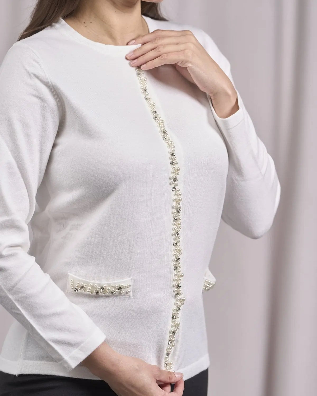 Cardigan con frisi e applicazioni di perle PANNA DORABELLA