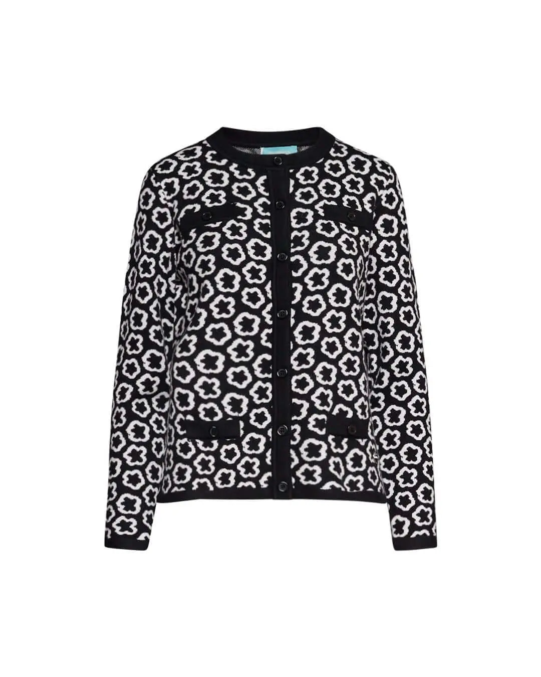 Cardigan con motivo grafico all over, bottoni e inserti a tinta unita NERO DORABELLA