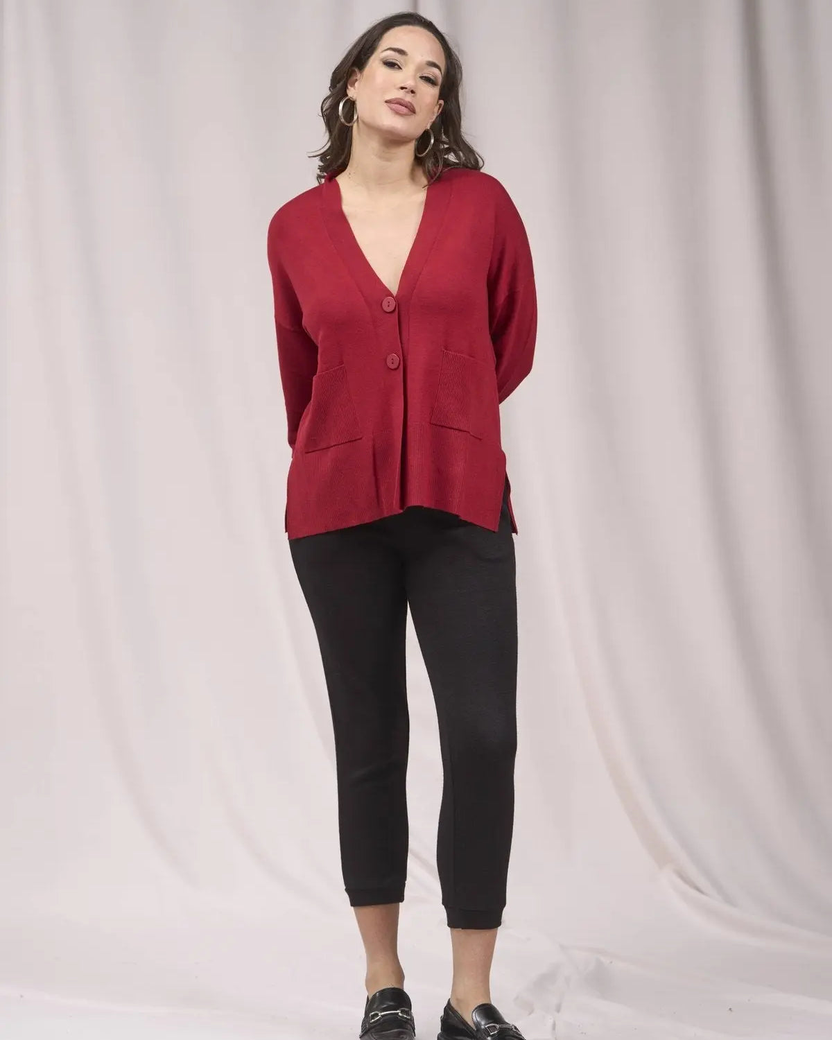 Cardigan con scollo a V e bottoni ROSSO IRONICA