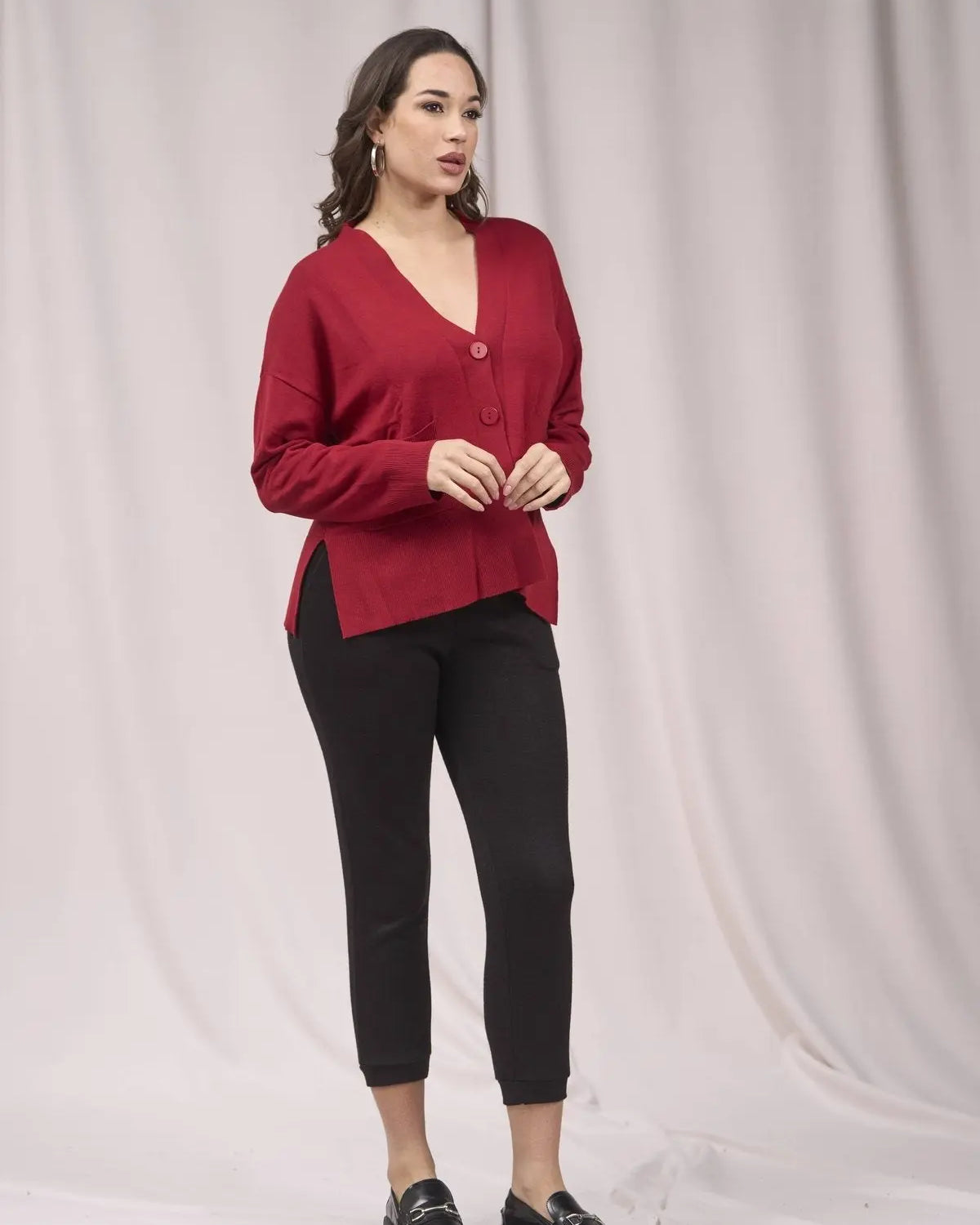 Cardigan con scollo a V e bottoni ROSSO IRONICA