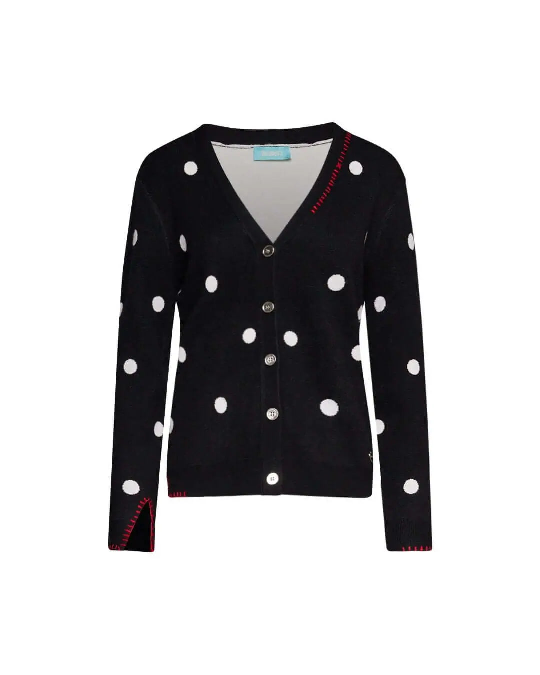 Cardigan con scollo a V ed intarsio a pois sul davanti NERO DORABELLA