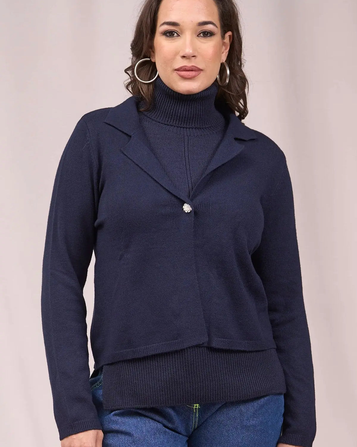 Cardigan cropped con collo, rever e bottone BLU IRONICA