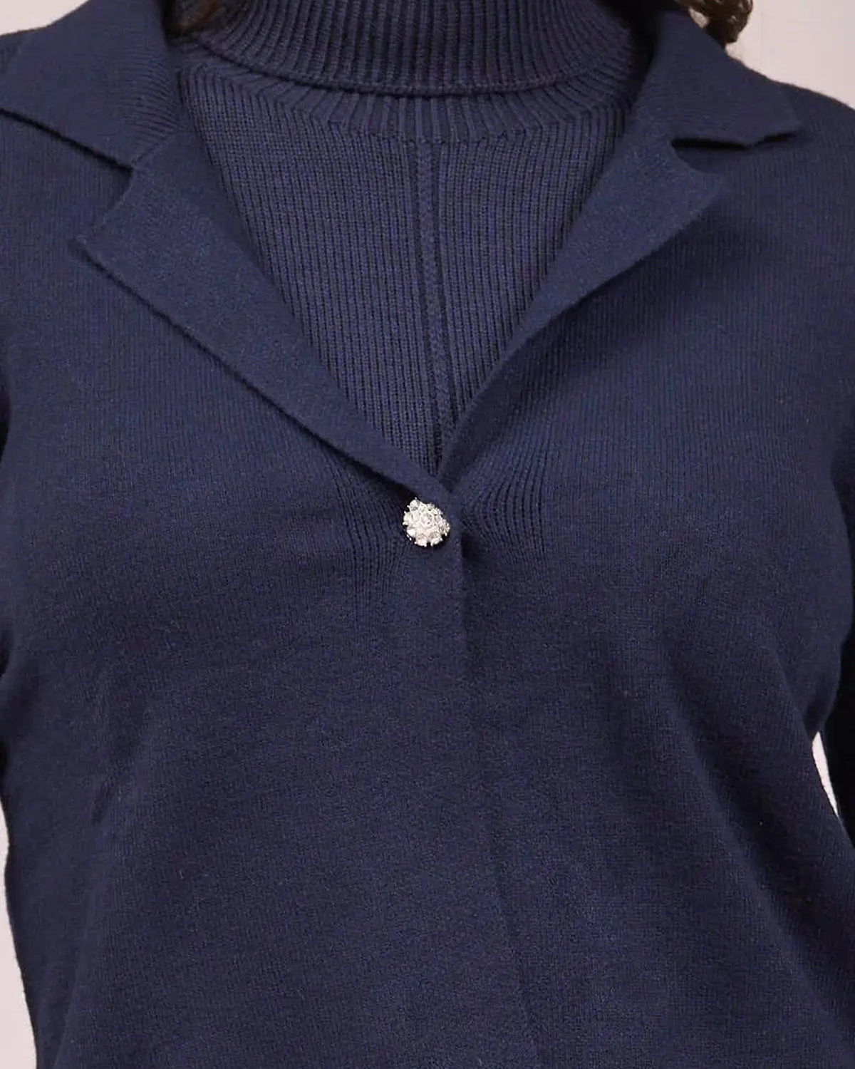 Cardigan cropped con collo, rever e bottone BLU IRONICA