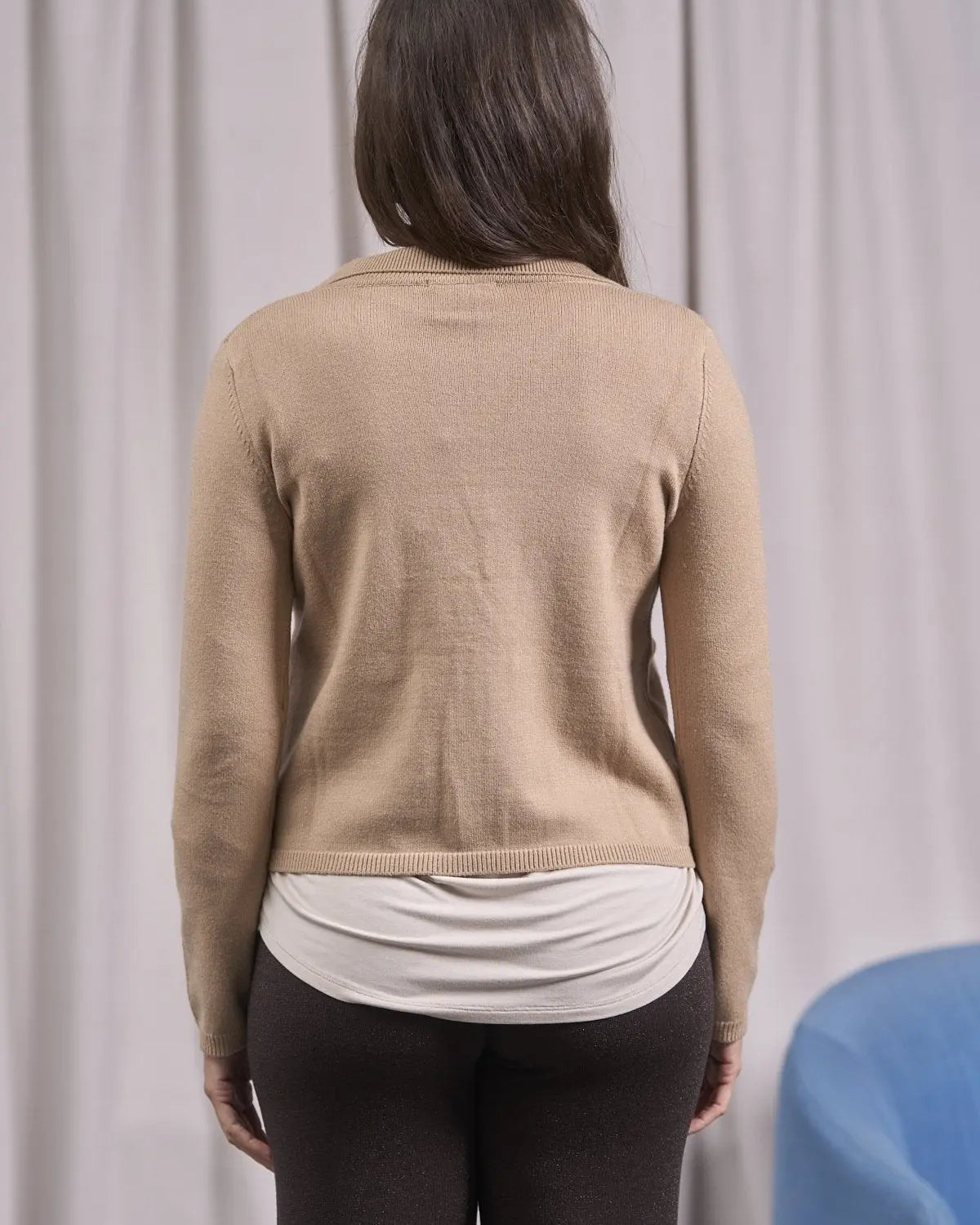 Cardigan cropped con collo, rever e bottone CAMMELLO IRONICA