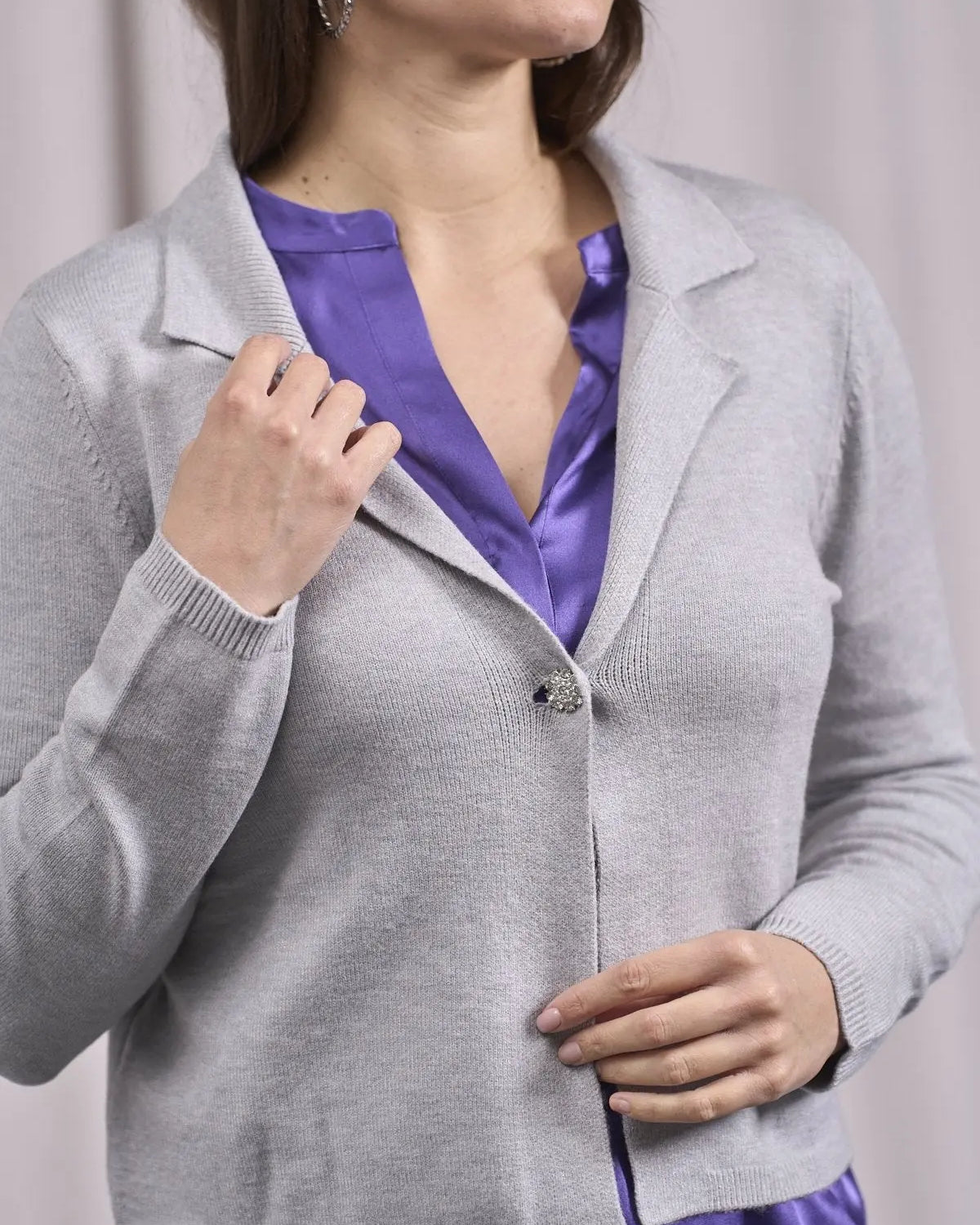 Cardigan cropped con collo, rever e bottone GRIGIO MELANGE IRONICA