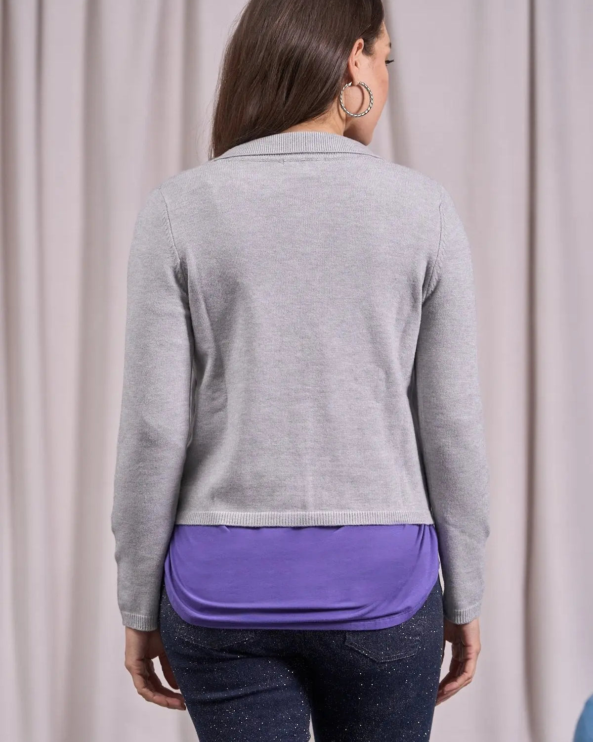 Cardigan cropped con collo, rever e bottone GRIGIO MELANGE IRONICA