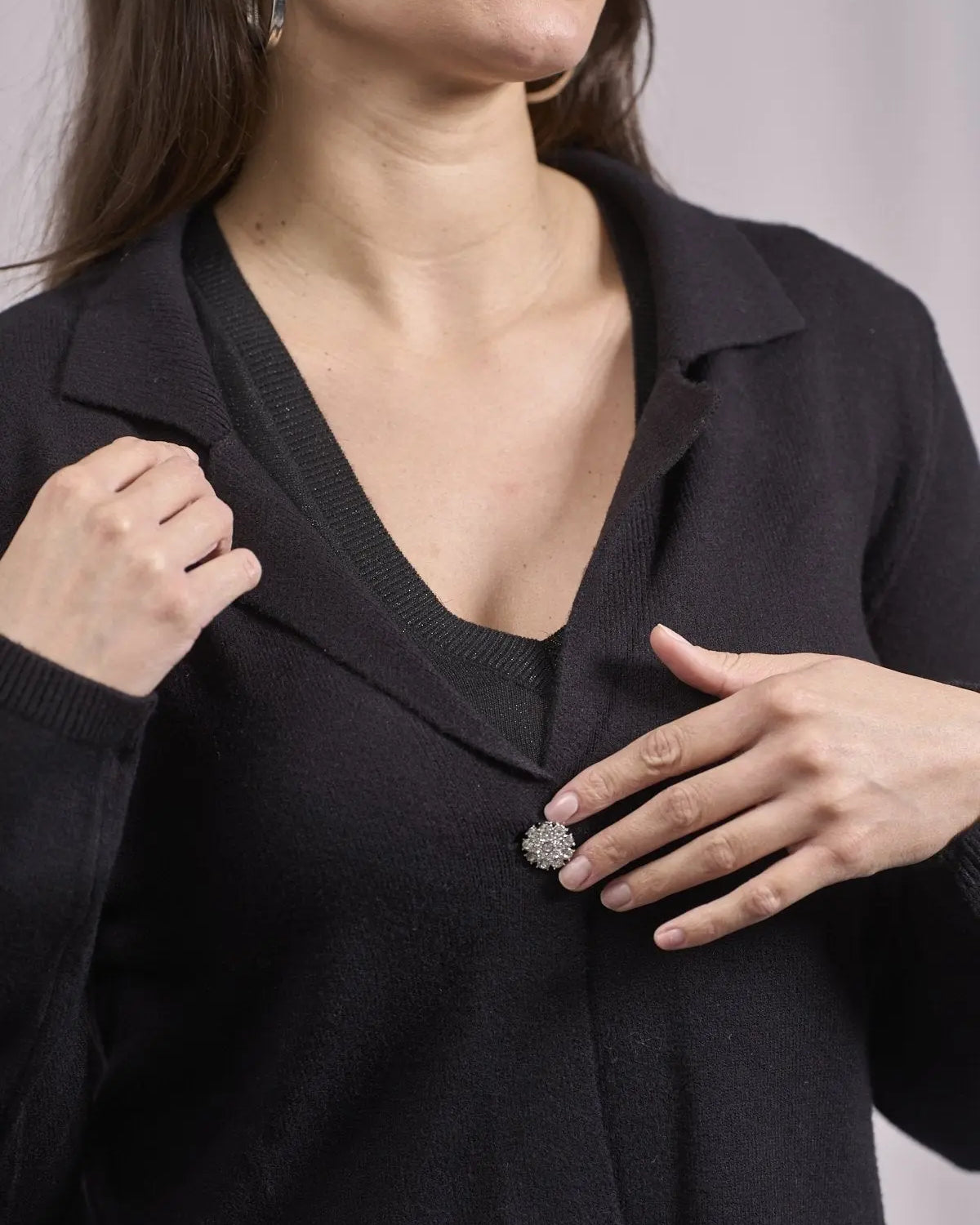 Cardigan cropped con collo, rever e bottone NERO IRONICA