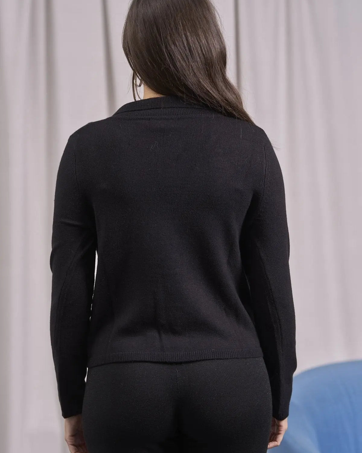 Cardigan cropped con collo, rever e bottone NERO IRONICA