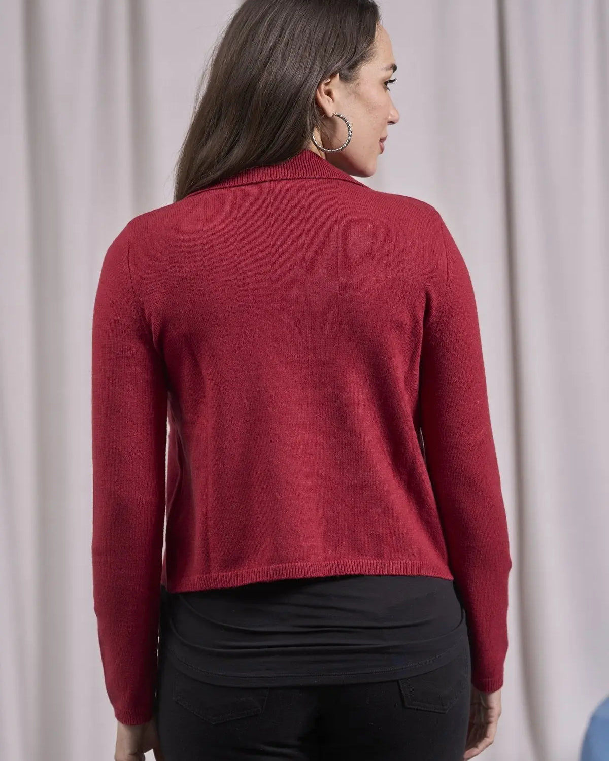 Cardigan cropped con collo, rever e bottone ROSSO IRONICA