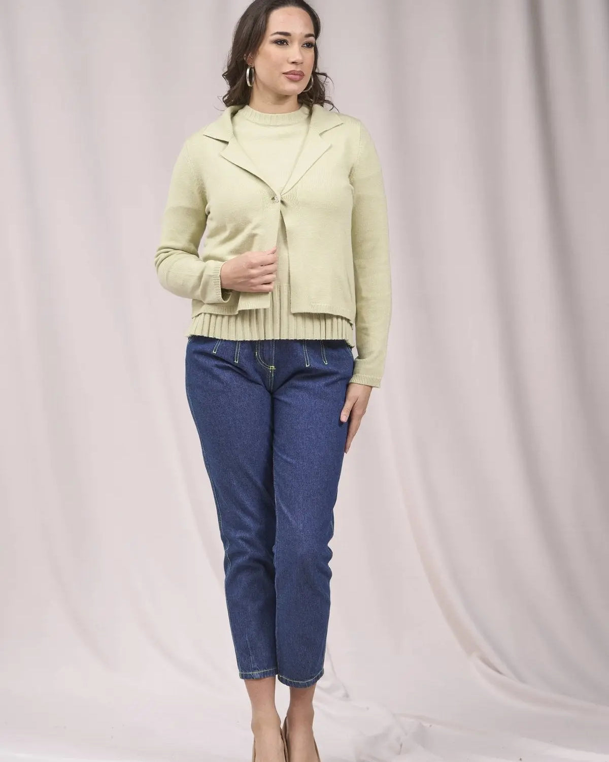Cardigan cropped con collo, rever e bottone VERDE IRONICA