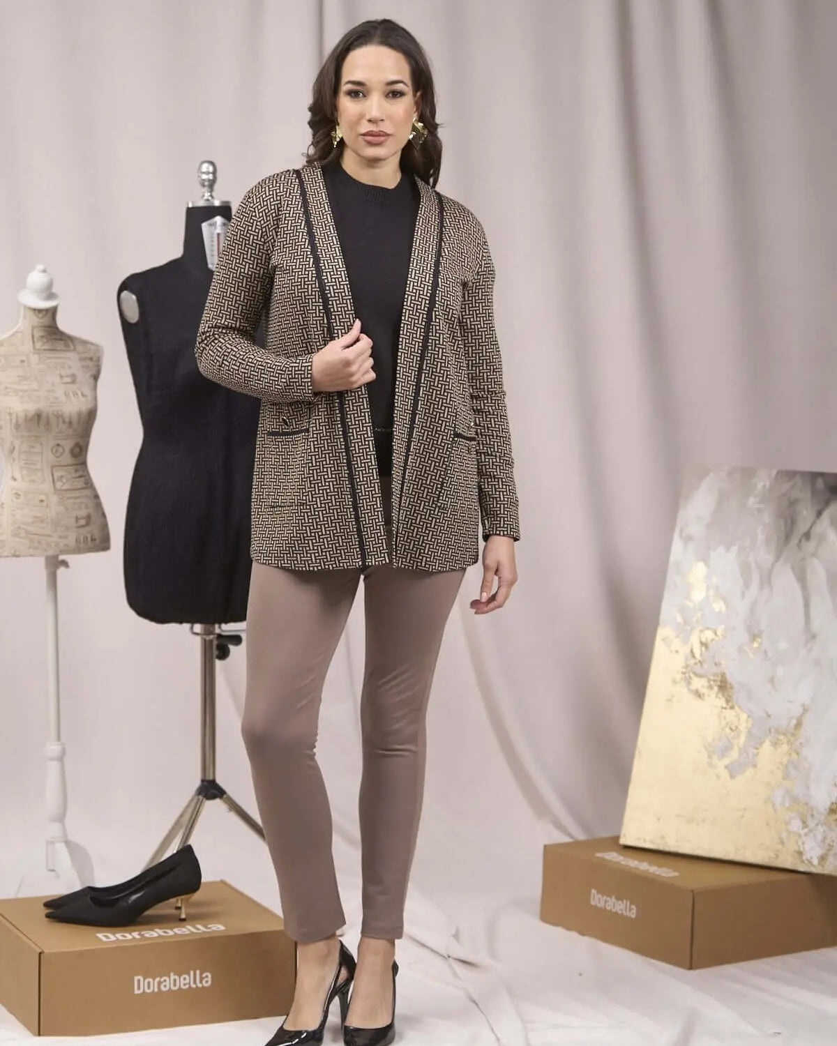 Cardigan fantasia jacquard lurex con tasche NERO DORABELLA XXXL