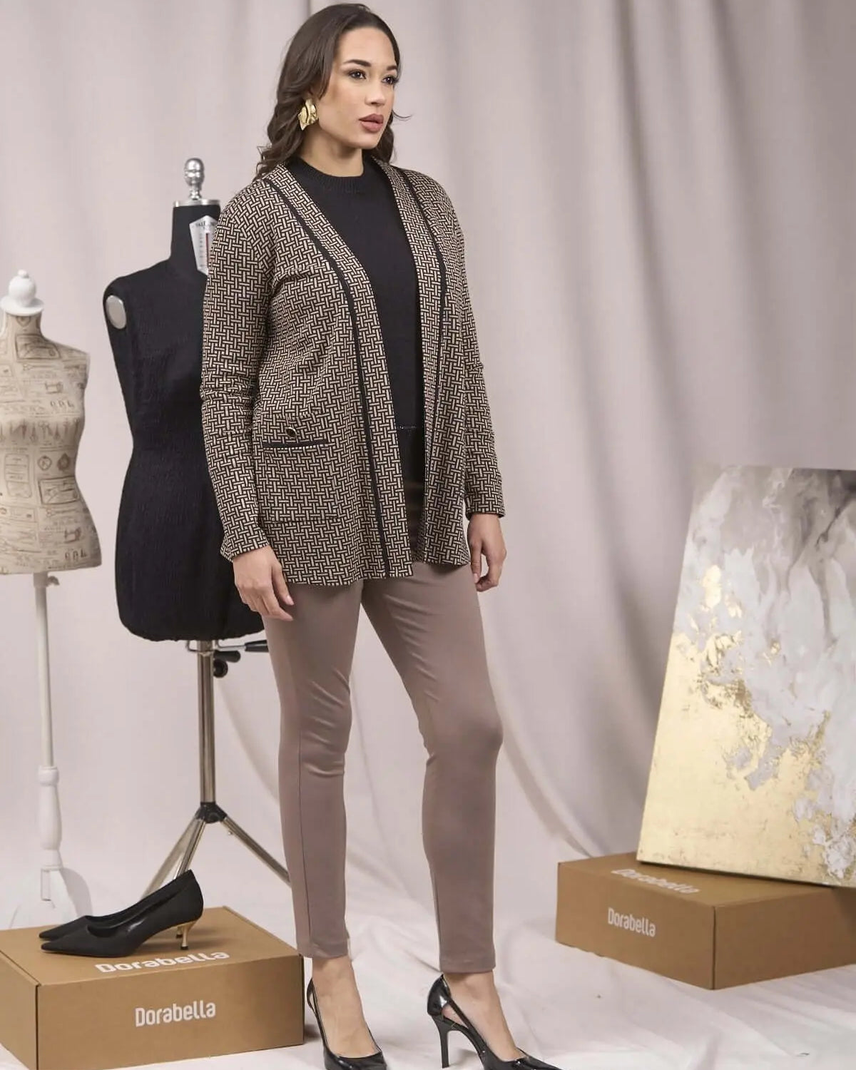 Cardigan fantasia jacquard lurex con tasche NERO DORABELLA