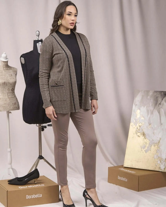 Cardigan fantasia jacquard lurex con tasche NERO DORABELLA