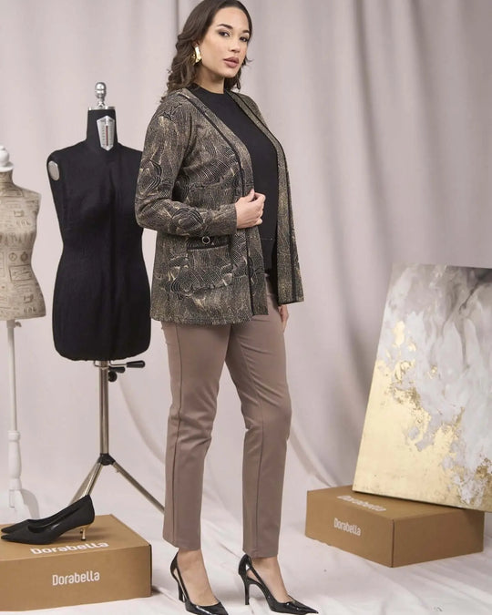 Cardigan fantasia jacquard lurex con tasche NERO-ORO DORABELLA