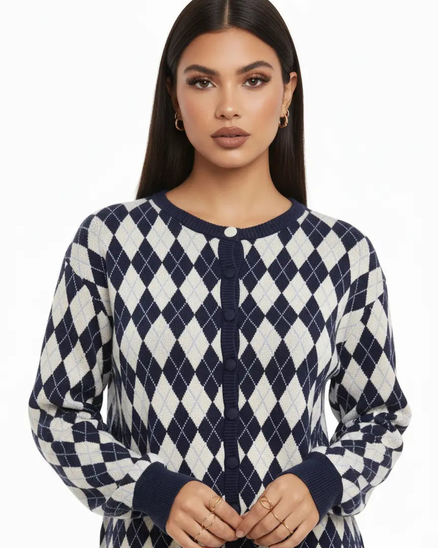 Cardigan girocollo con fantasia a rombi DORABELLA