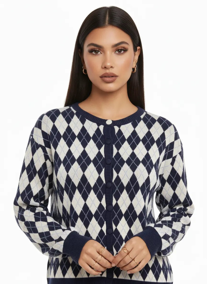 Cardigan girocollo con fantasia a rombi DORABELLA