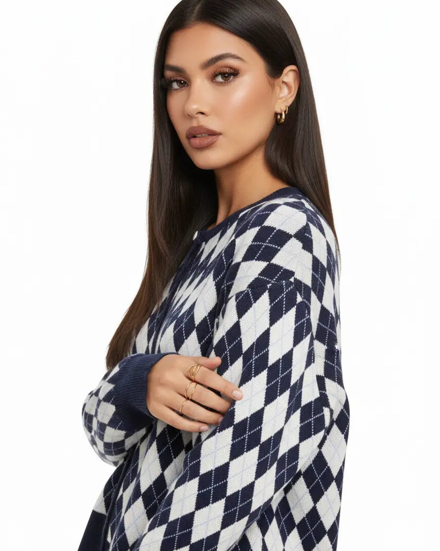 Cardigan girocollo con fantasia a rombi DORABELLA