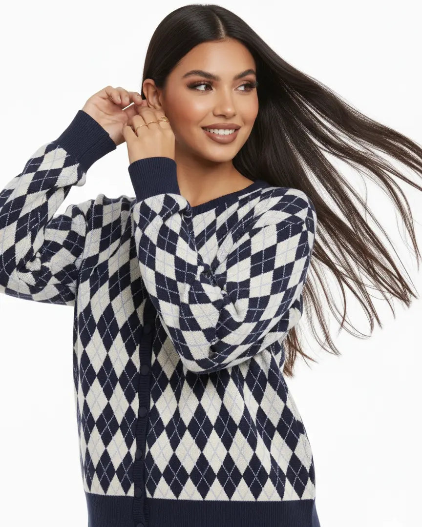 Cardigan girocollo con fantasia a rombi DORABELLA