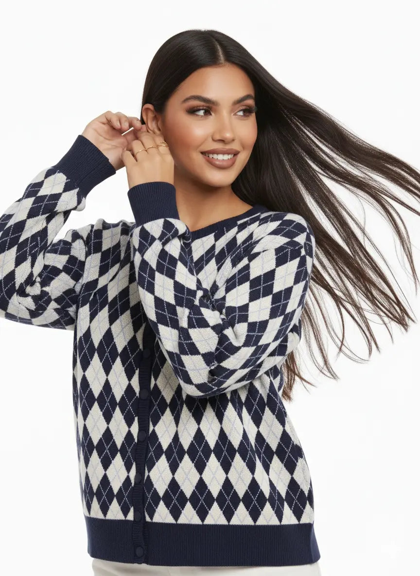 Cardigan girocollo con fantasia a rombi DORABELLA