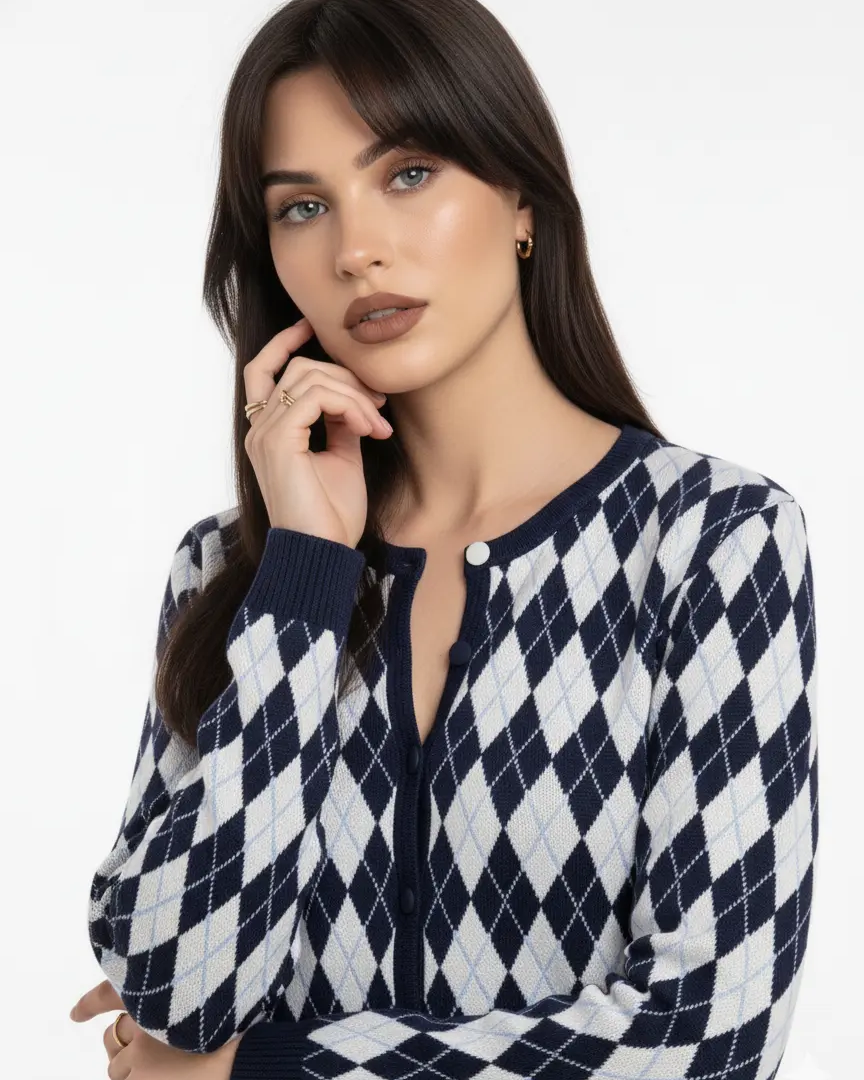 Cardigan girocollo con fantasia a rombi DORABELLA