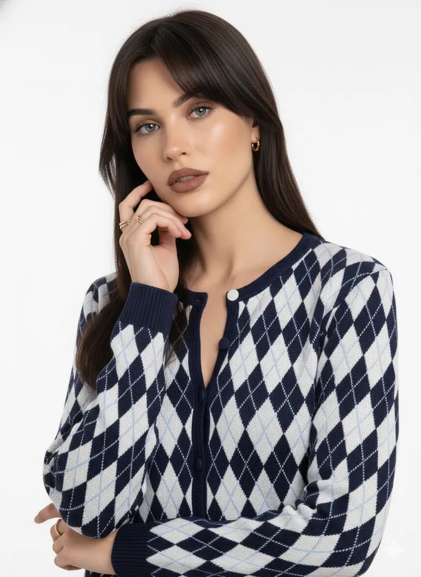 Cardigan girocollo con fantasia a rombi DORABELLA