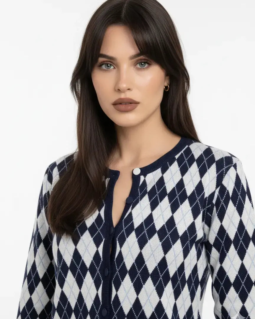 Cardigan girocollo con fantasia a rombi DORABELLA
