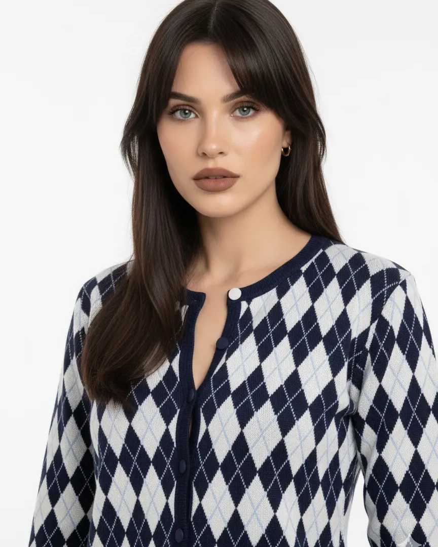 Cardigan girocollo con fantasia a rombi DORABELLA