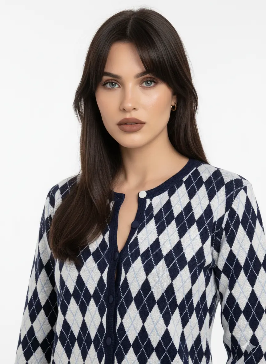 Cardigan girocollo con fantasia a rombi DORABELLA