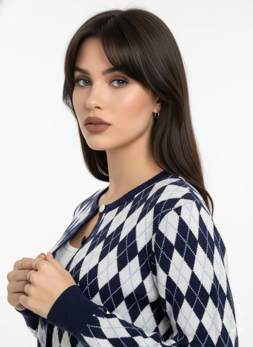 Cardigan girocollo con fantasia a rombi DORABELLA