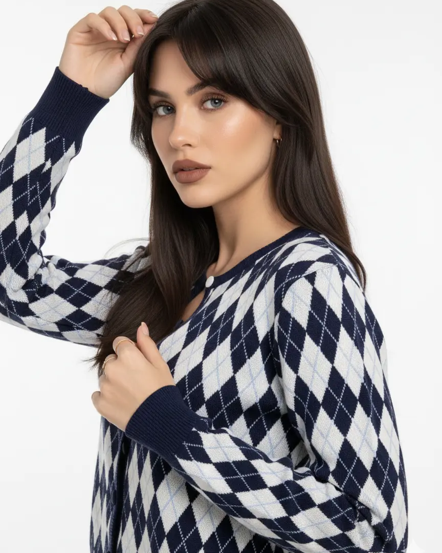 Cardigan girocollo con fantasia a rombi DORABELLA