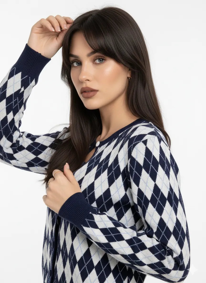 Cardigan girocollo con fantasia a rombi DORABELLA