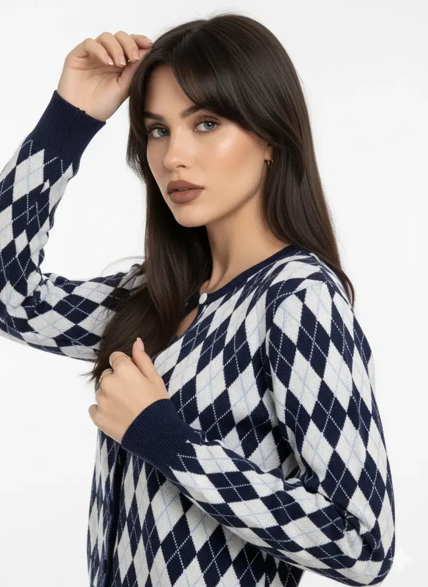 Cardigan girocollo con fantasia a rombi DORABELLA