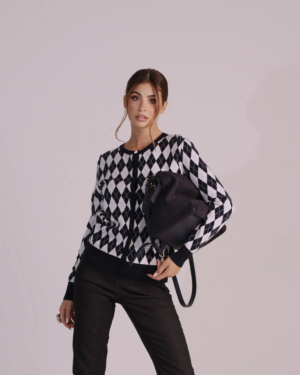 Cardigan girocollo con fantasia a rombi DORABELLA