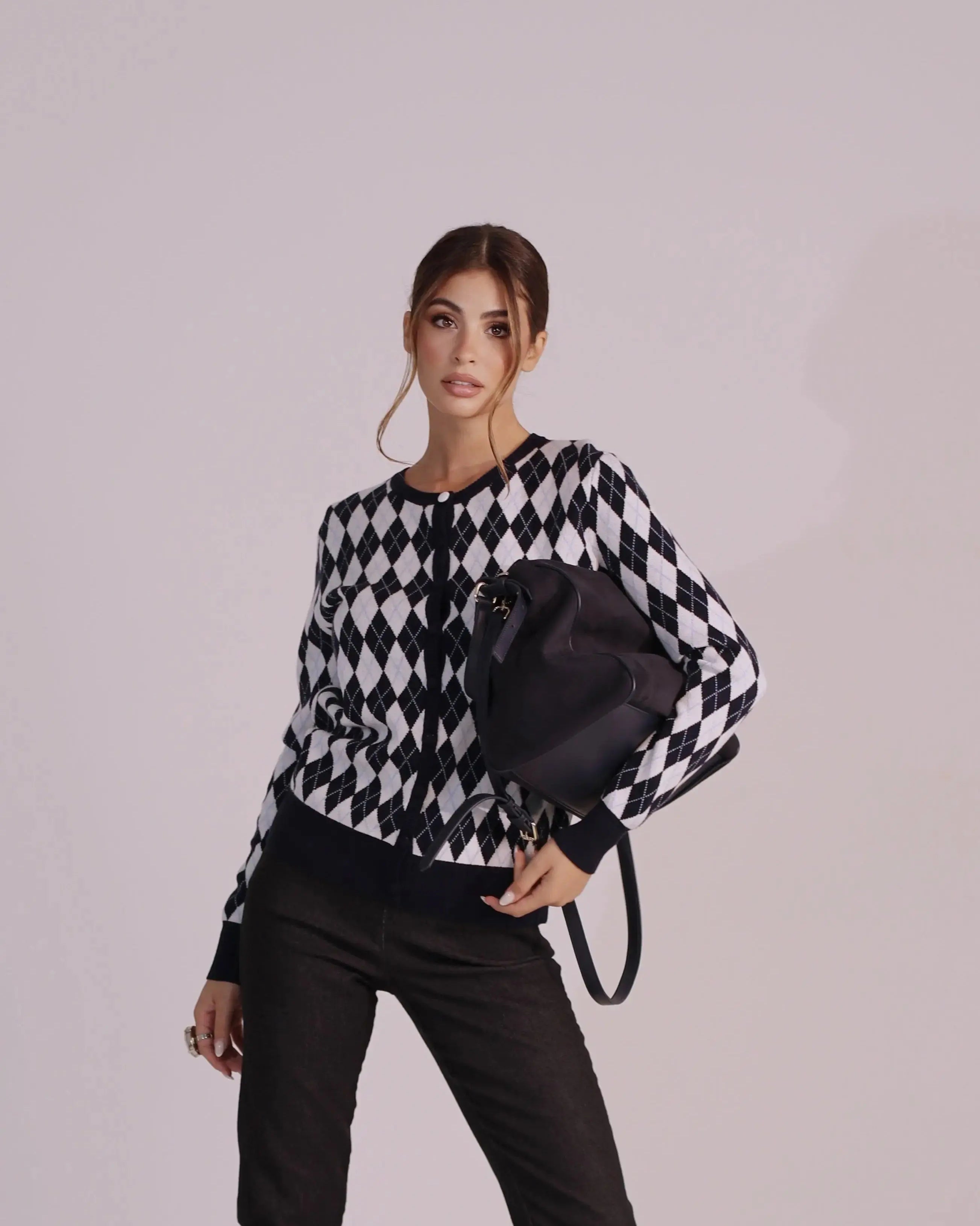 Cardigan girocollo con fantasia a rombi DORABELLA