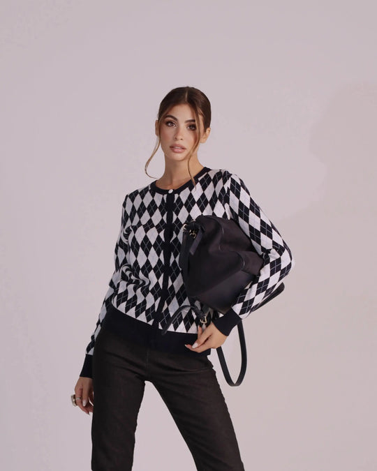 Cardigan girocollo con fantasia a rombi DORABELLA
