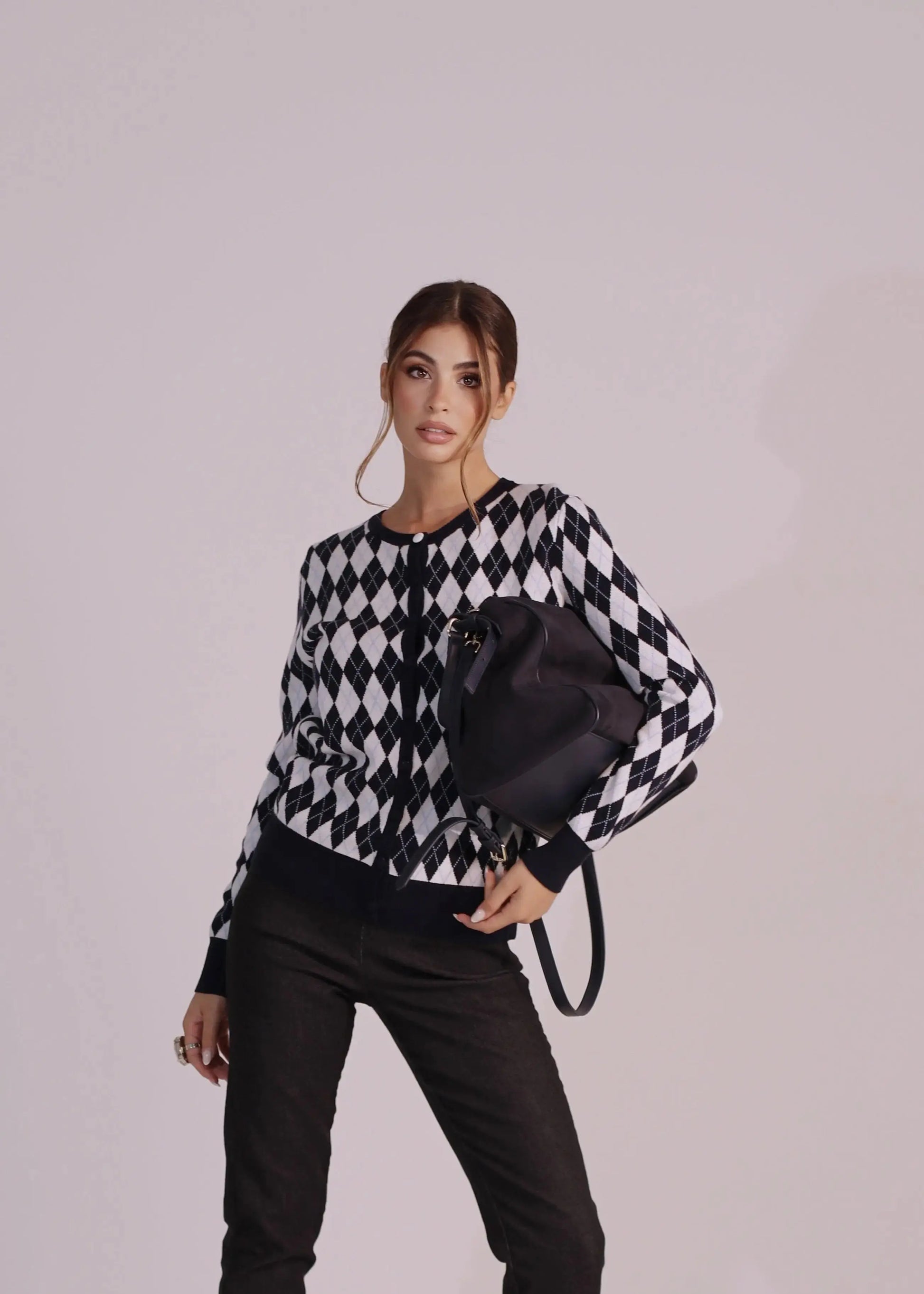 Cardigan girocollo con fantasia a rombi DORABELLA