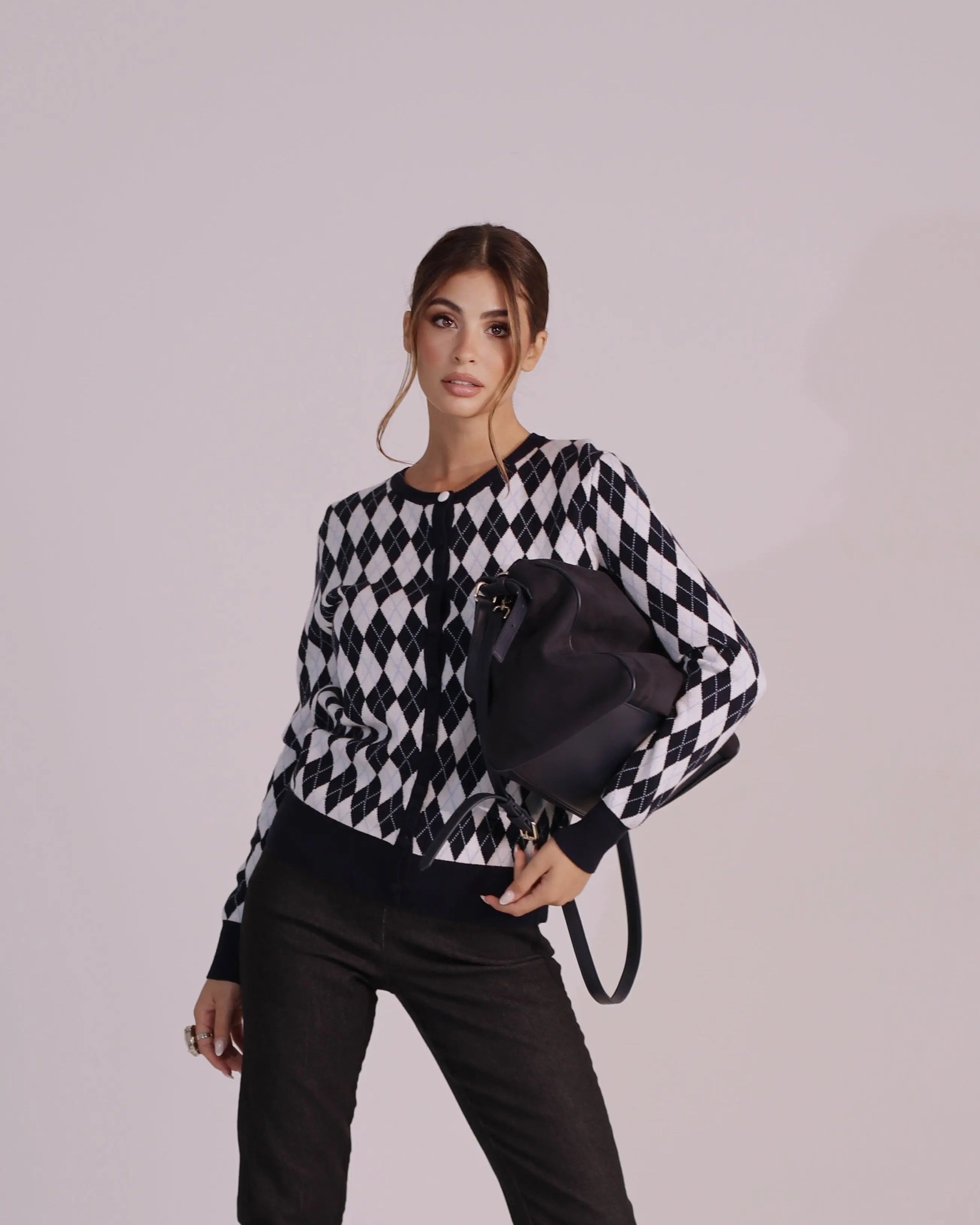 Cardigan girocollo con fantasia a rombi DORABELLA