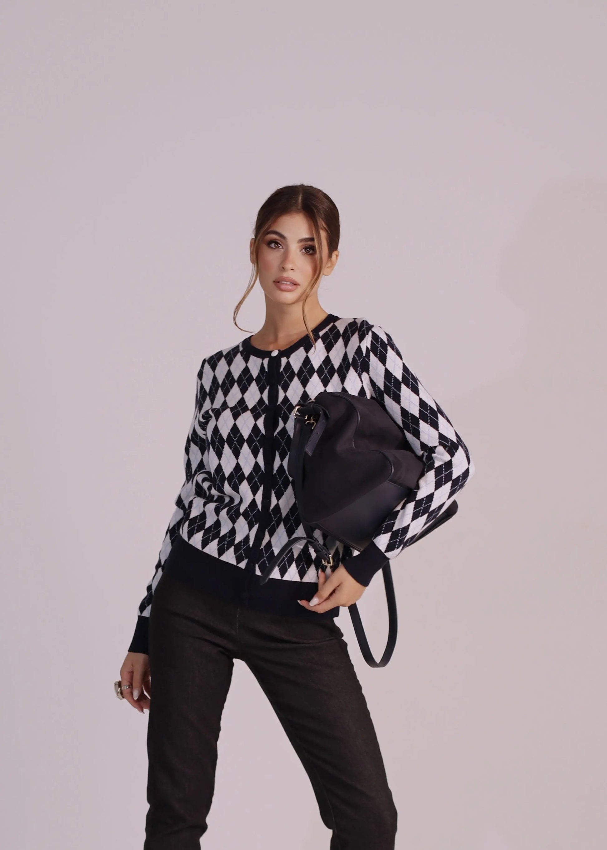 Cardigan girocollo con fantasia a rombi DORABELLA