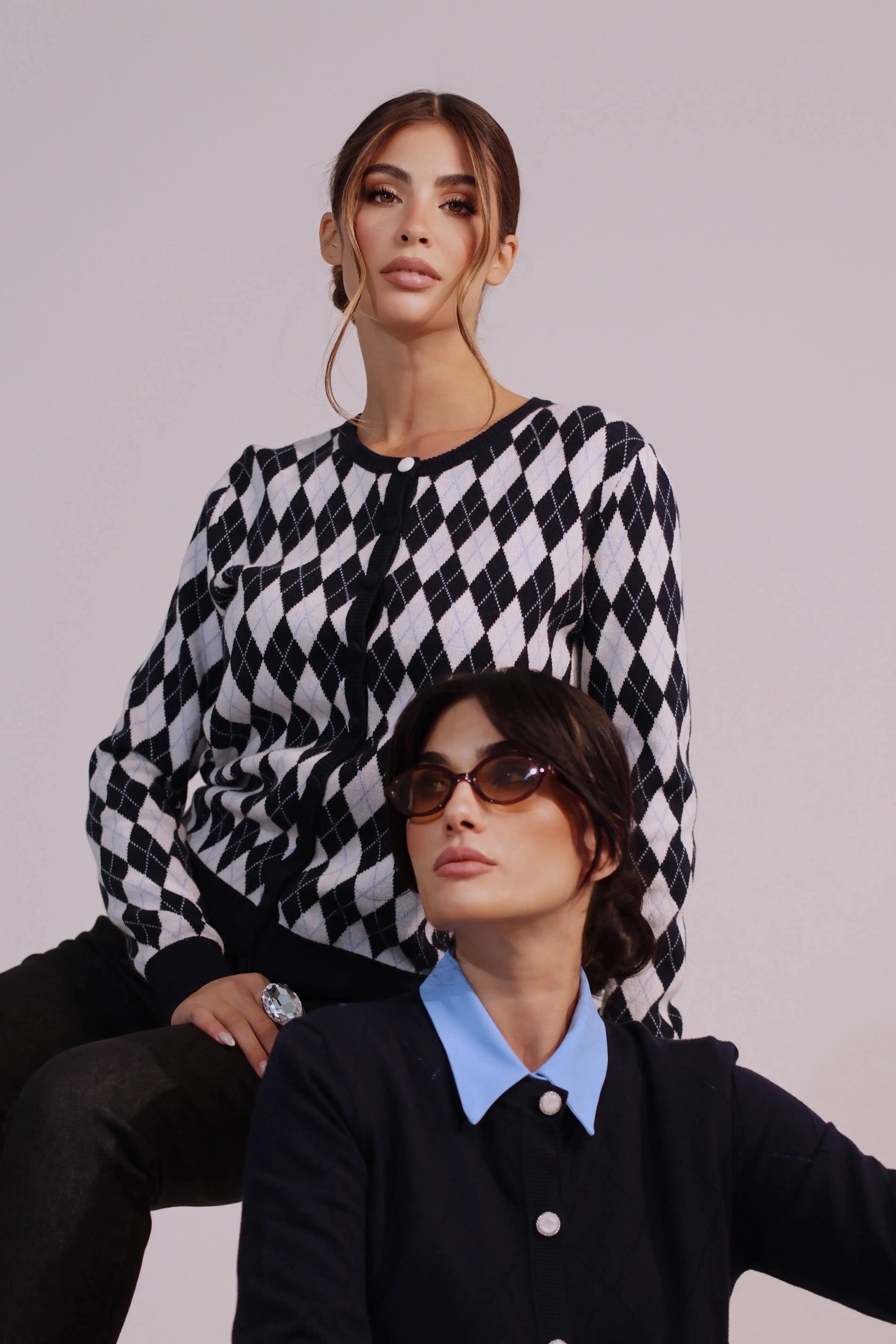 Cardigan girocollo con fantasia a rombi DORABELLA