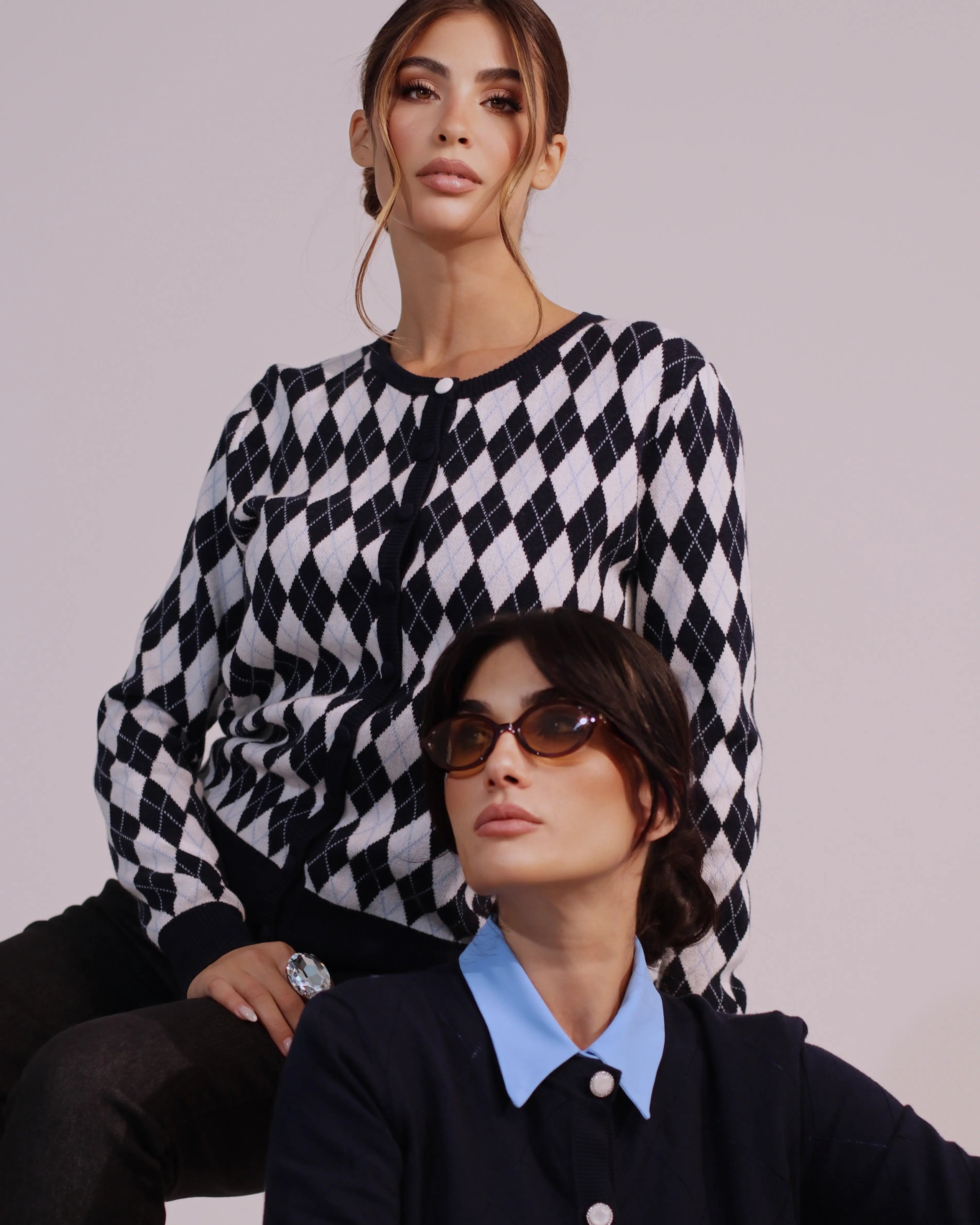 Cardigan girocollo con fantasia a rombi DORABELLA