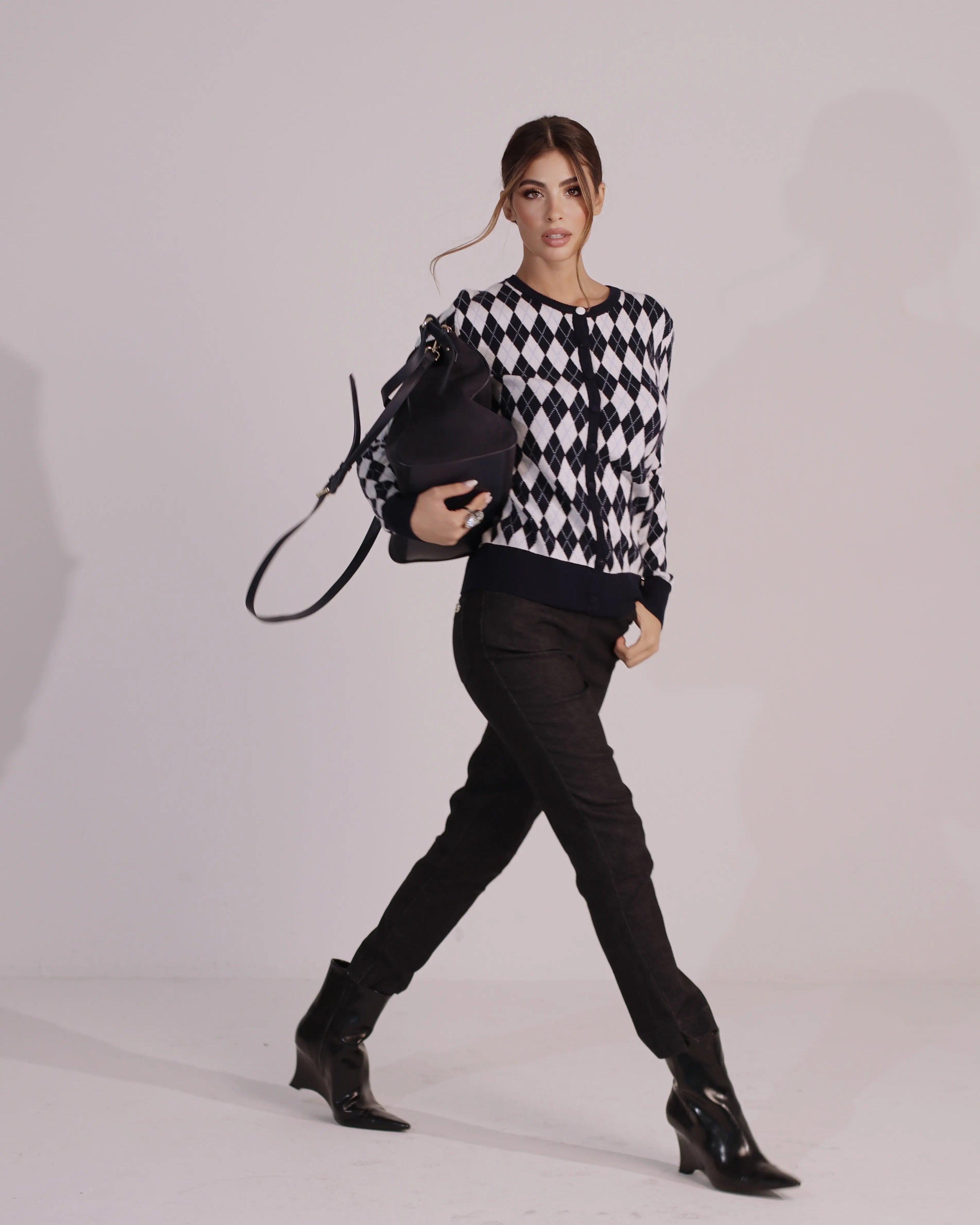 Cardigan girocollo con fantasia a rombi DORABELLA