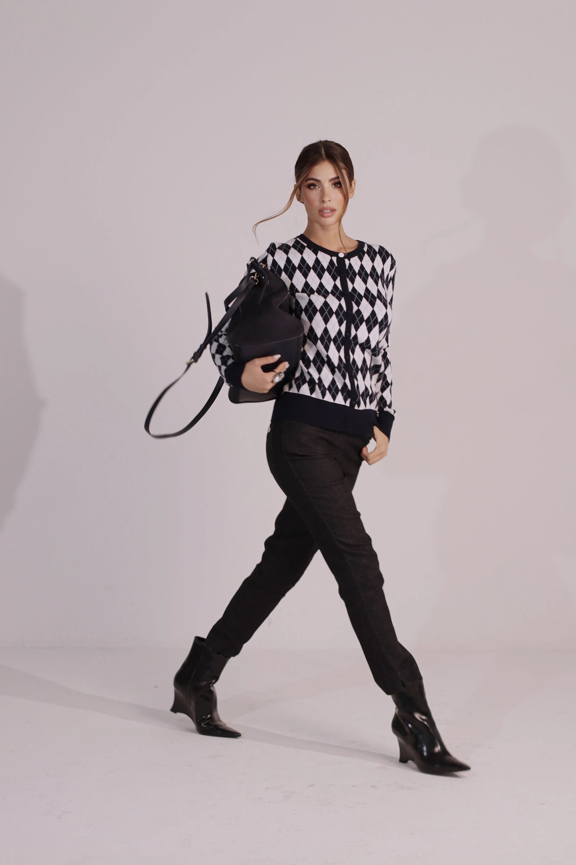 Cardigan girocollo con fantasia a rombi DORABELLA