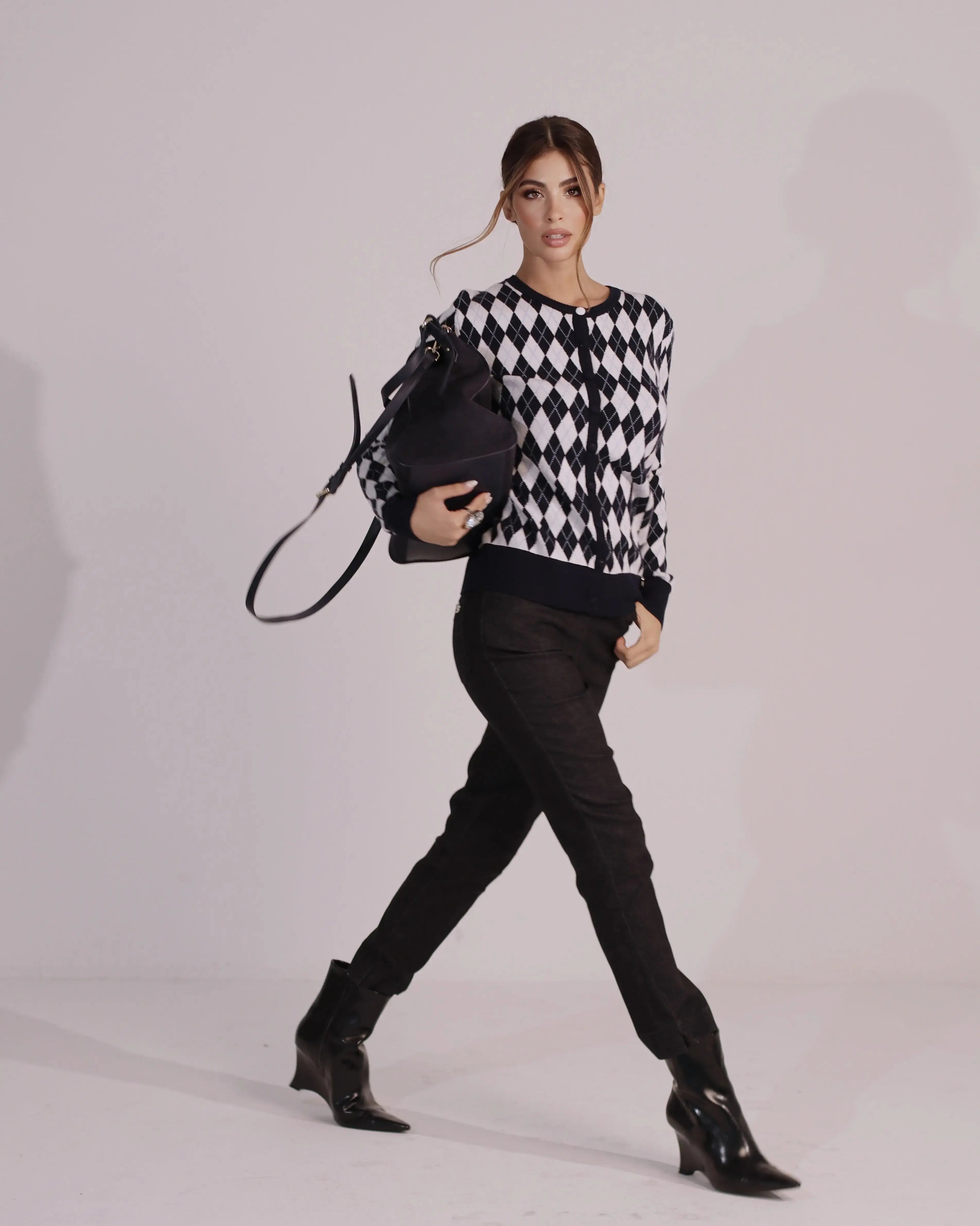 Cardigan girocollo con fantasia a rombi DORABELLA