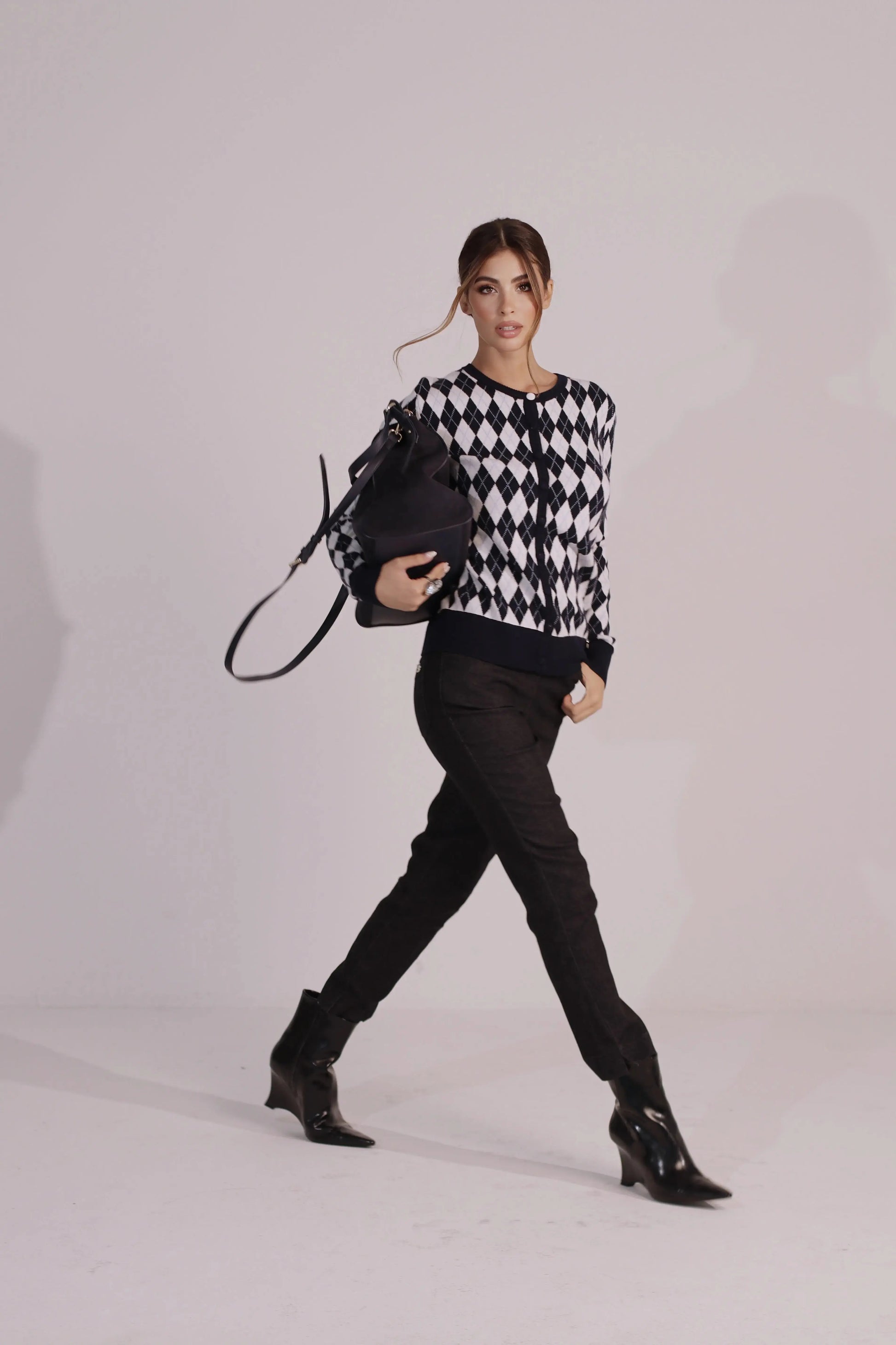 Cardigan girocollo con fantasia a rombi DORABELLA