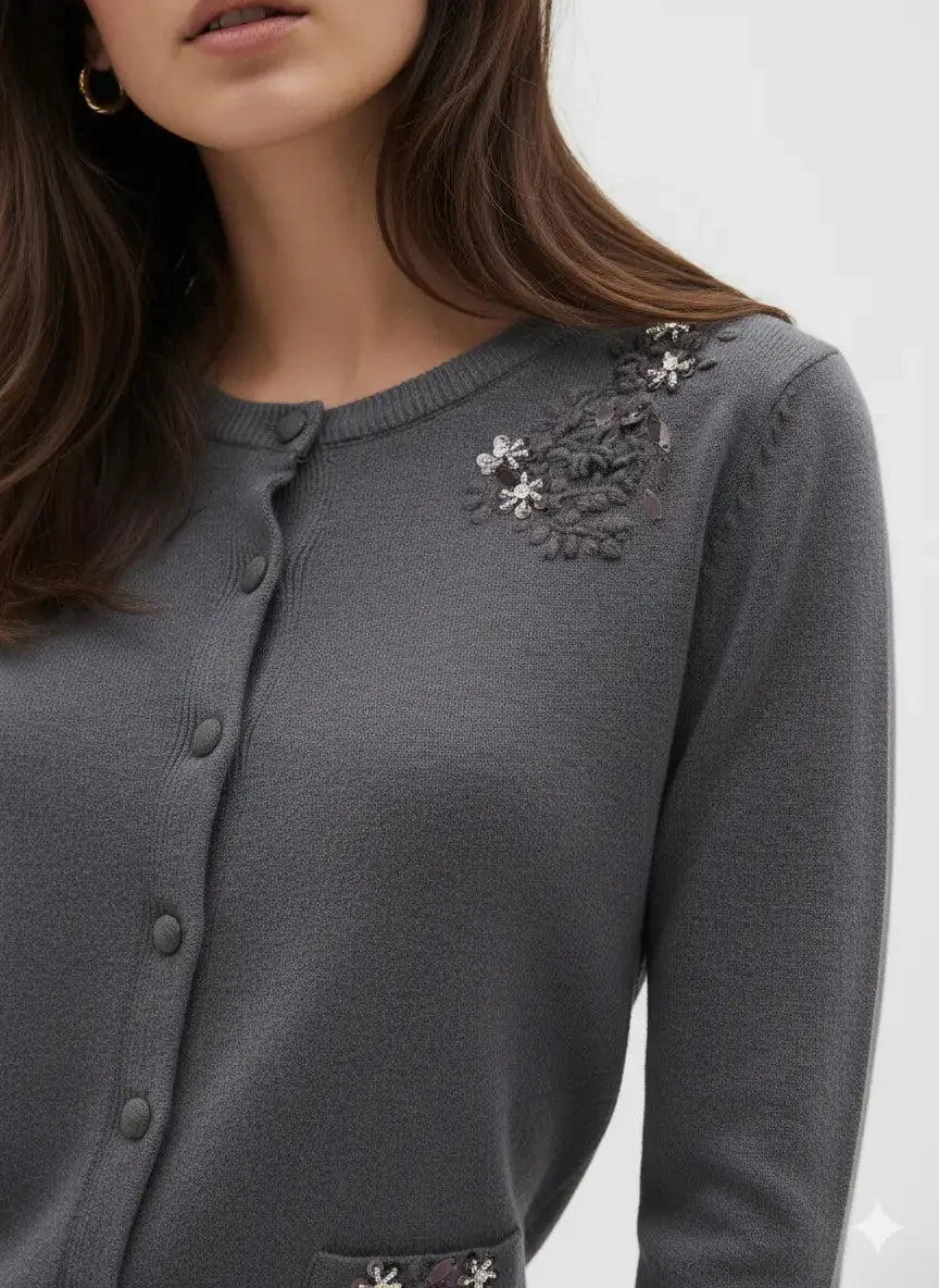 Cardigan girocollo con ricami DORABELLA