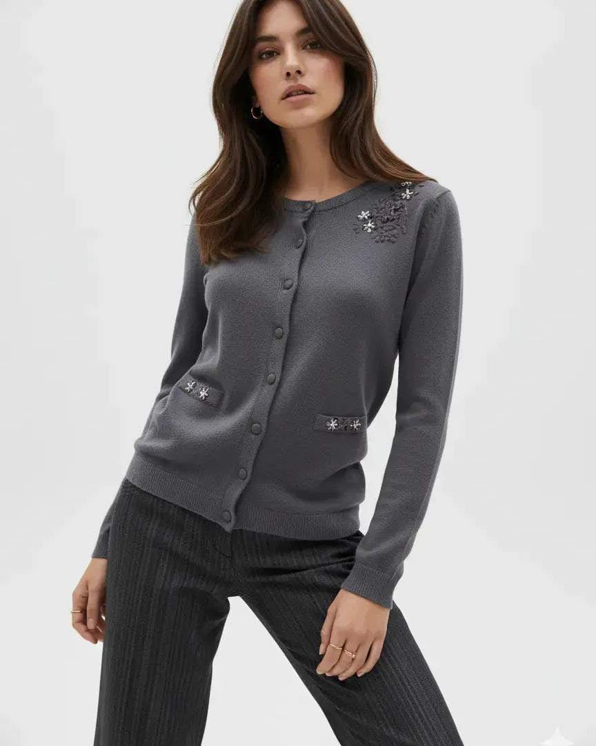 Cardigan girocollo con ricami DORABELLA