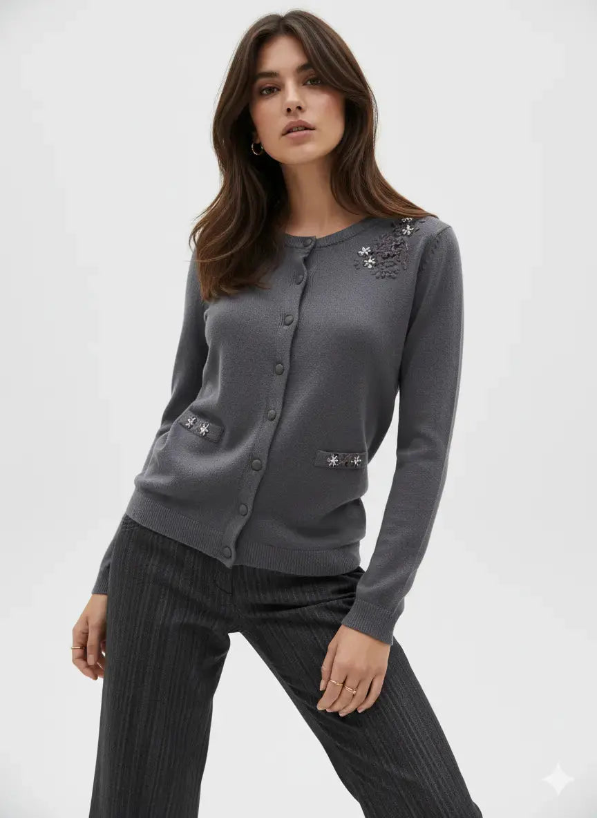 Cardigan girocollo con ricami DORABELLA