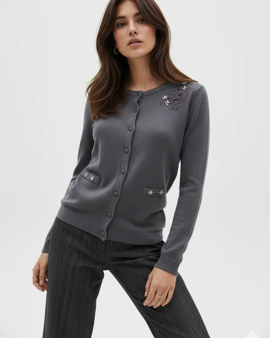 Cardigan girocollo con ricami DORABELLA