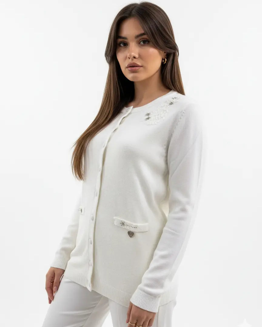 Cardigan girocollo con ricami DORABELLA