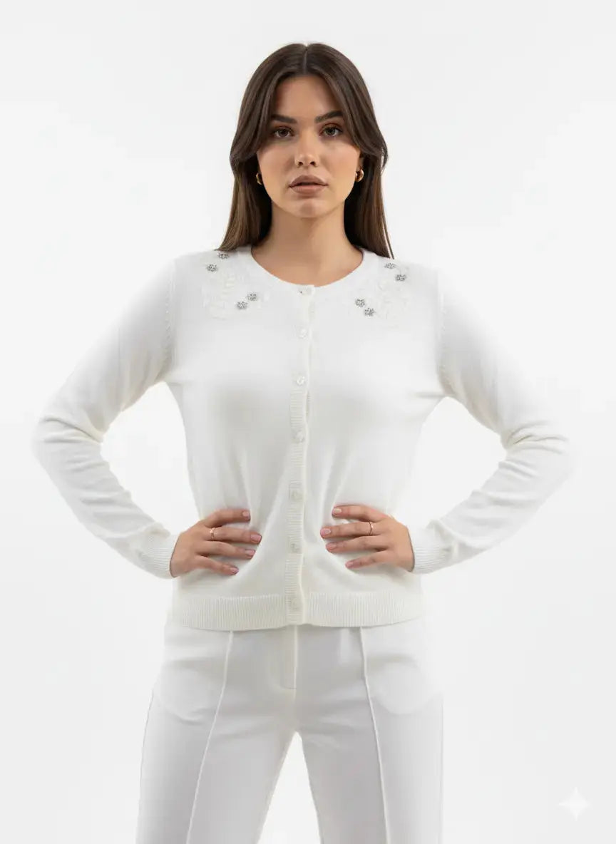 Cardigan girocollo con ricami DORABELLA